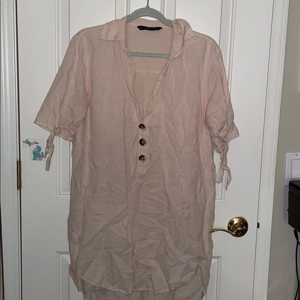 Zara Basic Pink Tunic With Buttons Collar Size Xs - image 2